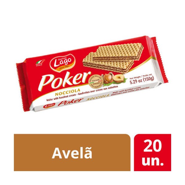 Bolachas Wafer "Poker" Avelã 20x45Grs